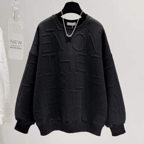 Men's And Women's Three-dimensional Letters Trendy Round-neck Non-hoodie Thin Loose Long Sleeve Top